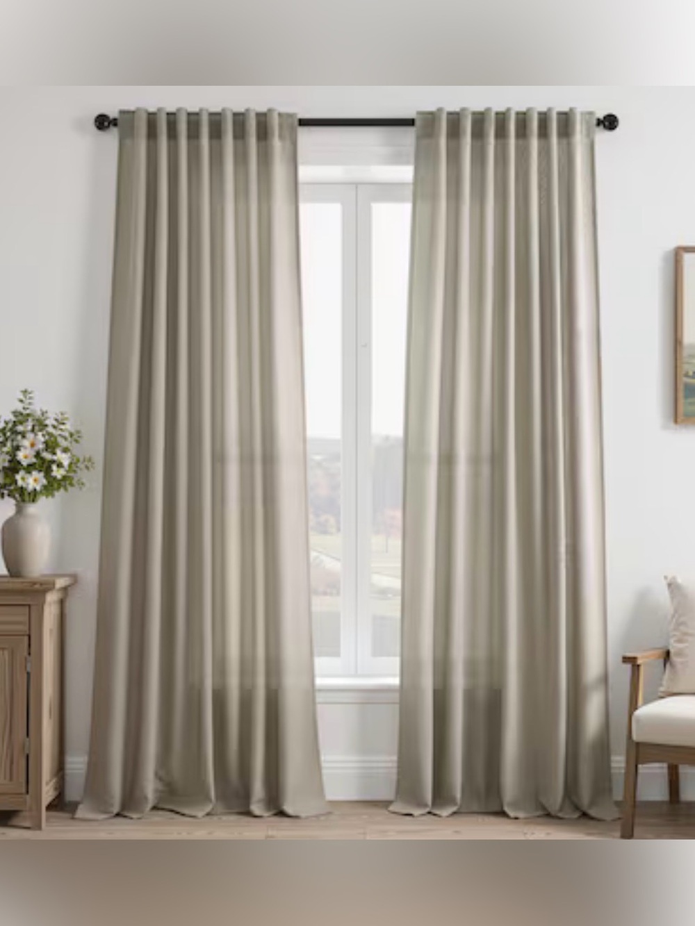 NWT Topfinel 96in Burlywood Linen Textured Farmhouse Semi Sheer Curtain Panels